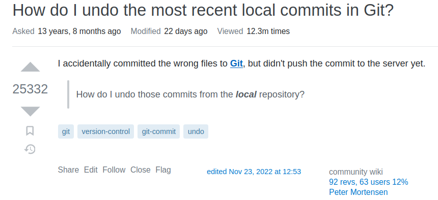 Screenshot of a stackoverflow question with many upvotes and millions of views.