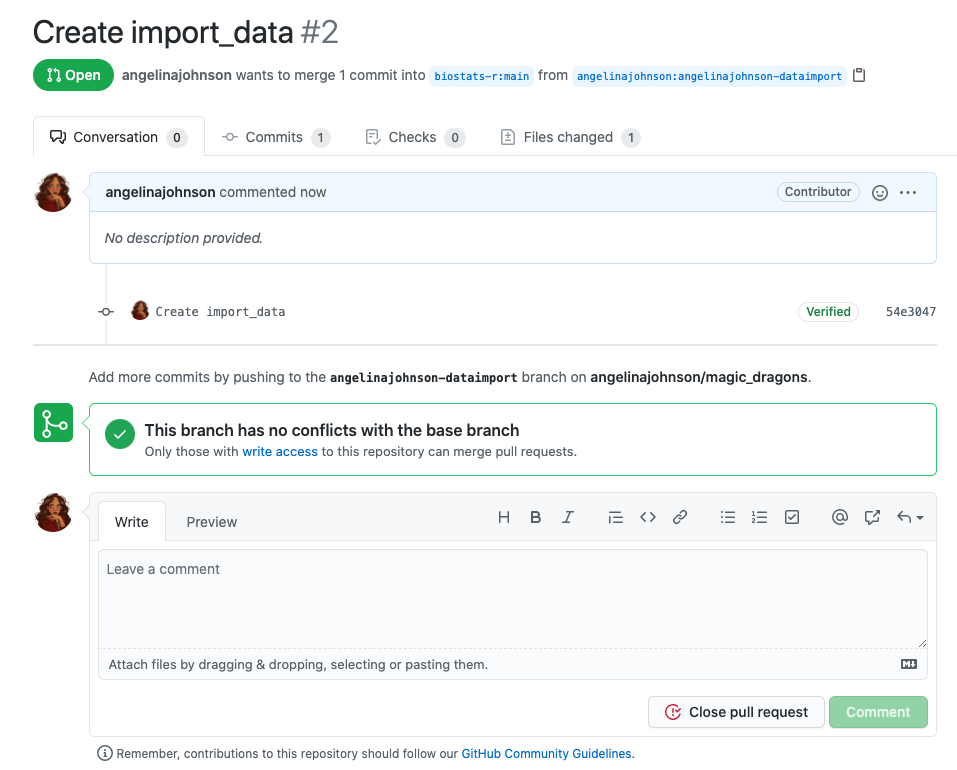 Screenshot of GitHub showing that there are no conflicts with this pull request.