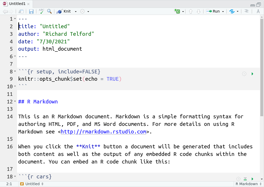 The default R markdown document.