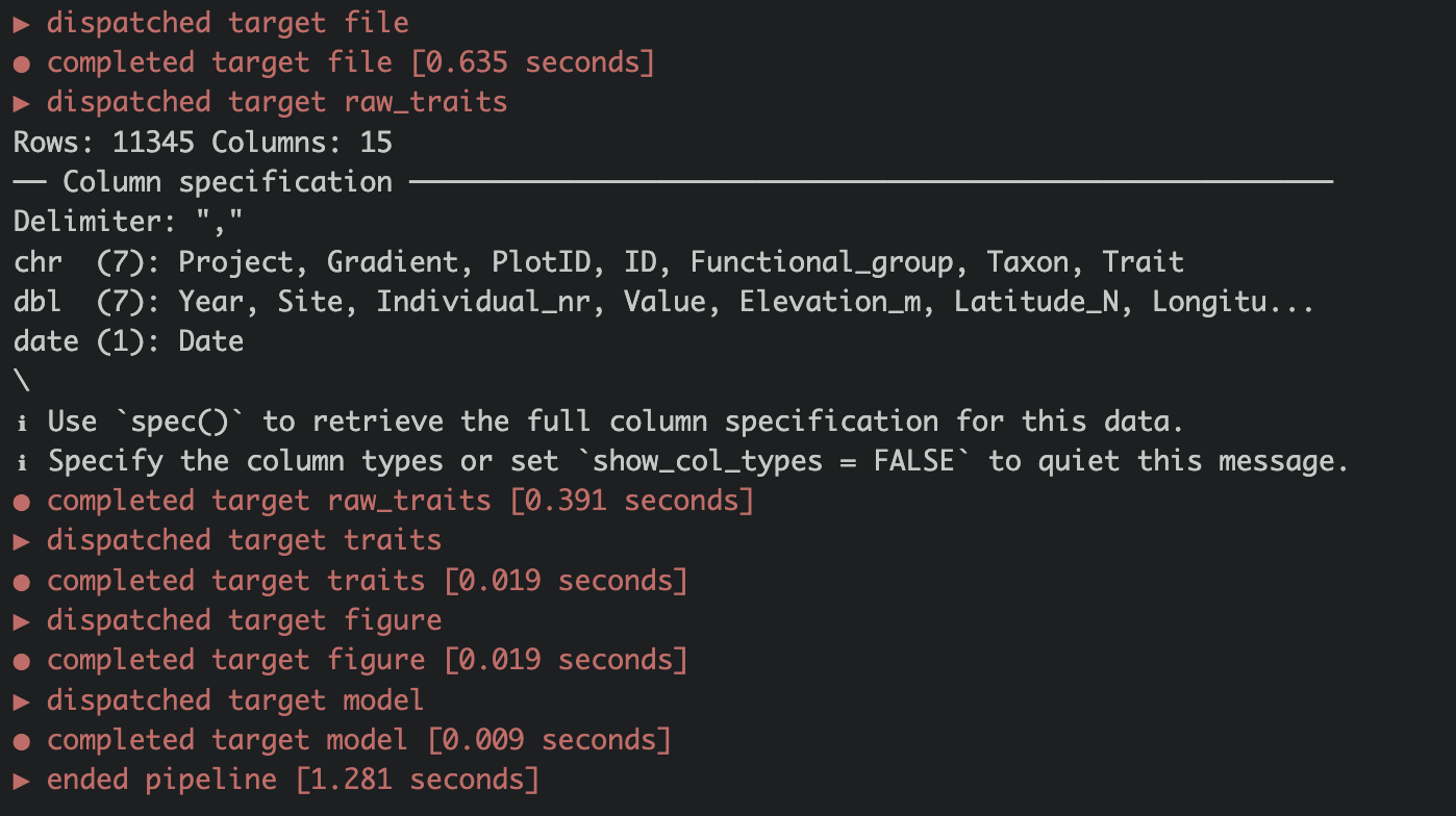 R output after running the pipeline for the first time.