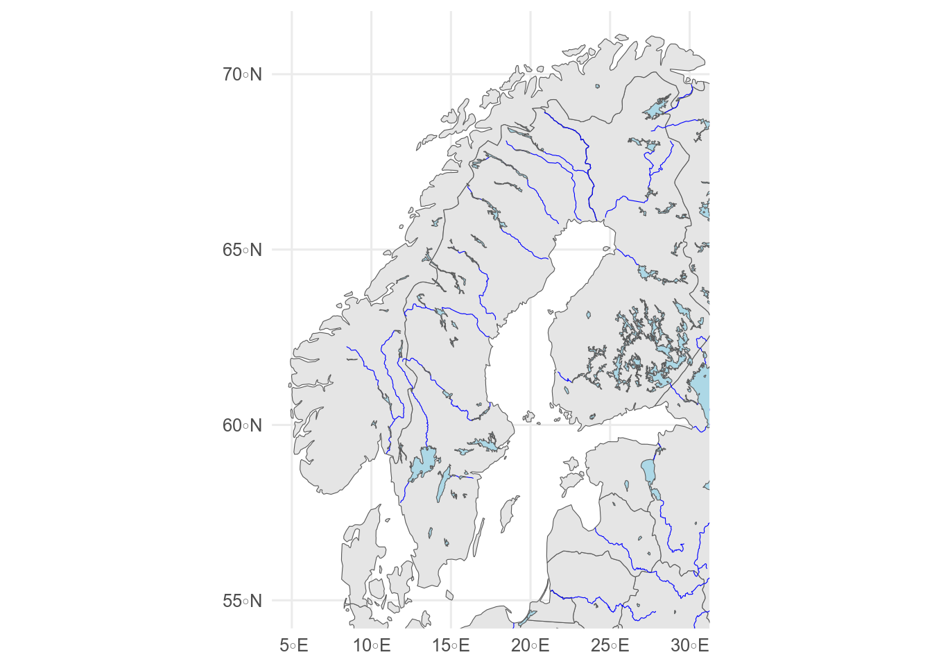 Map showing lakes and rivers