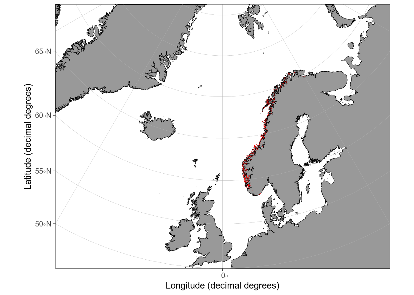 maps of aquaculture sites in Norway plotted with different packages