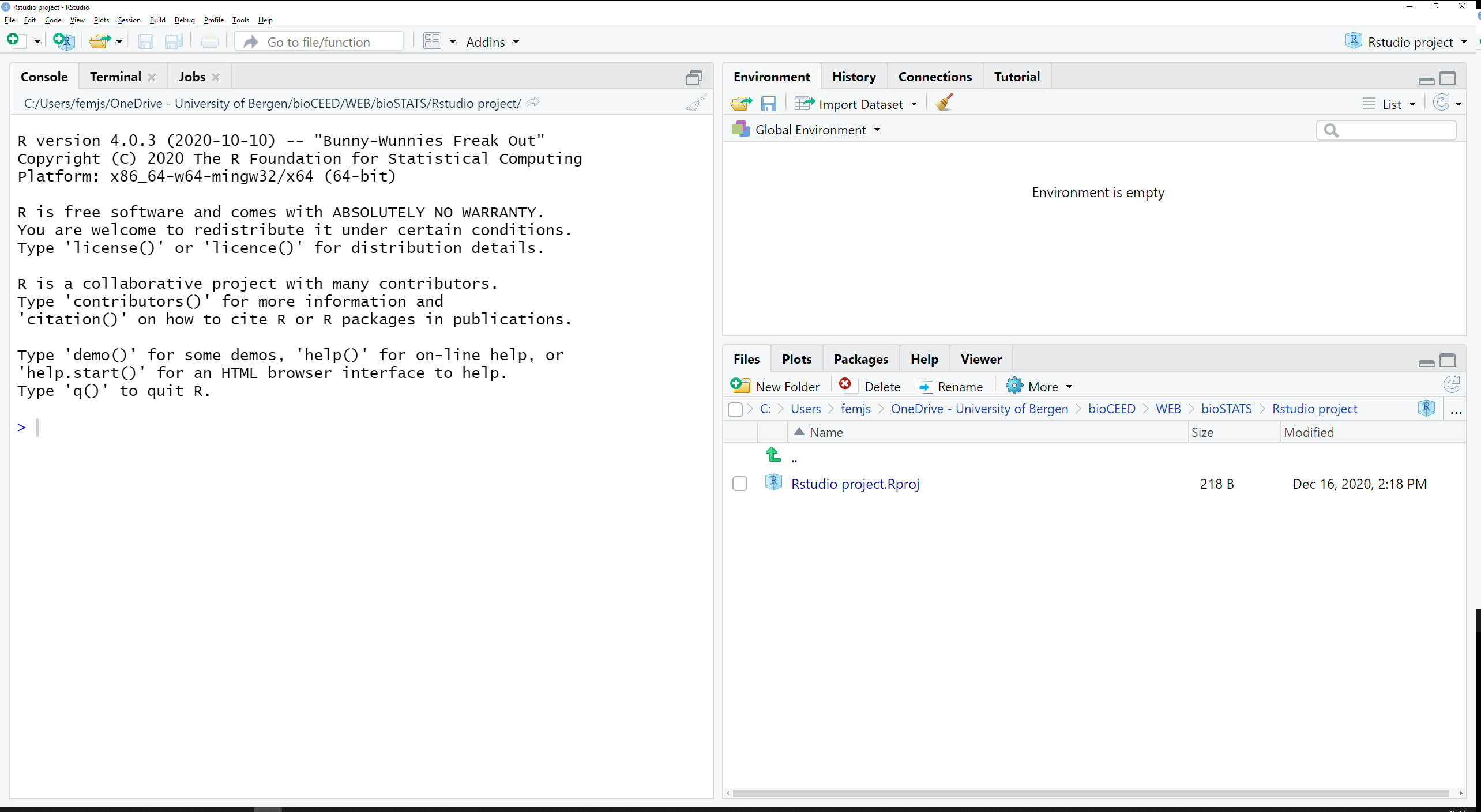 Screenshot showing how RStudio looks when it is first opened