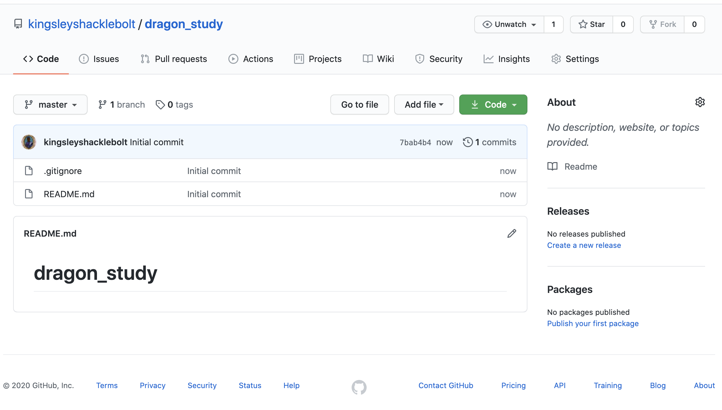 Screenshot of github.com showing new repo