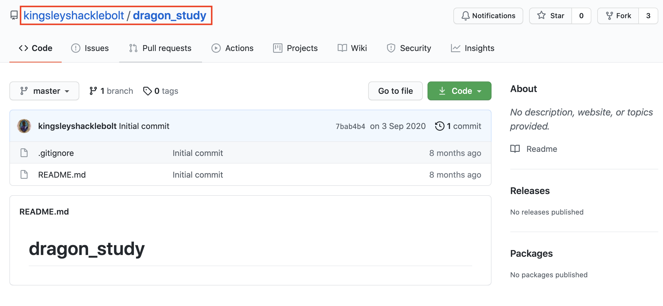 Screenshot of github.com showing owner and repo name